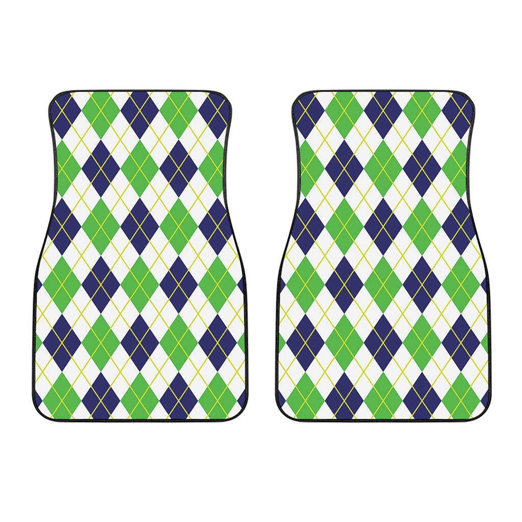 Navy Green And White Argyle Print Front Car Floor Mats