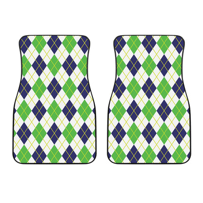 Navy Green And White Argyle Print Front Car Floor Mats