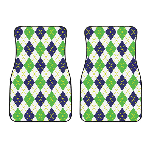 Navy Green And White Argyle Print Front Car Floor Mats