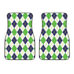 Navy Green And White Argyle Print Front Car Floor Mats