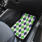 Navy Green And White Argyle Print Front Car Floor Mats