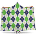 Navy Green And White Argyle Print Hooded Blanket
