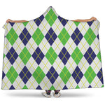 Navy Green And White Argyle Print Hooded Blanket