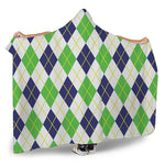 Navy Green And White Argyle Print Hooded Blanket