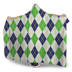 Navy Green And White Argyle Print Hooded Blanket