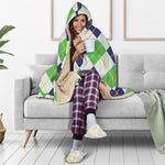 Navy Green And White Argyle Print Hooded Blanket