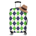 Navy Green And White Argyle Print Luggage Cover