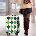 Navy Green And White Argyle Print Luggage Cover