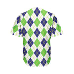 Navy Green And White Argyle Print Men's Baseball Jersey