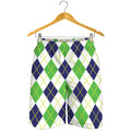 Navy Green And White Argyle Print Men's Shorts
