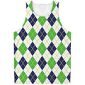 Navy Green And White Argyle Print Men's Tank Top