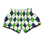 Navy Green And White Argyle Print Muay Thai Boxing Shorts