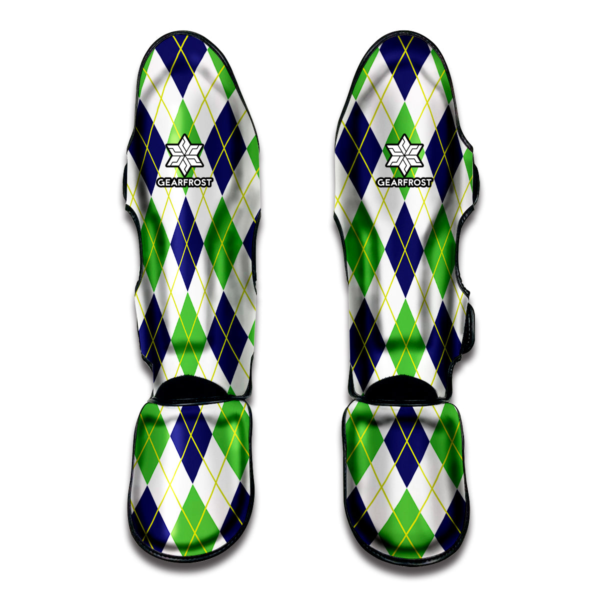 Navy Green And White Argyle Print Muay Thai Shin Guard