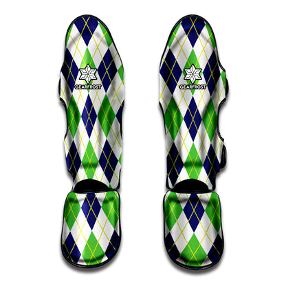 Navy Green And White Argyle Print Muay Thai Shin Guard