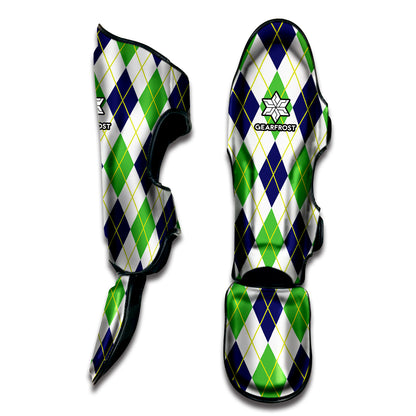 Navy Green And White Argyle Print Muay Thai Shin Guard