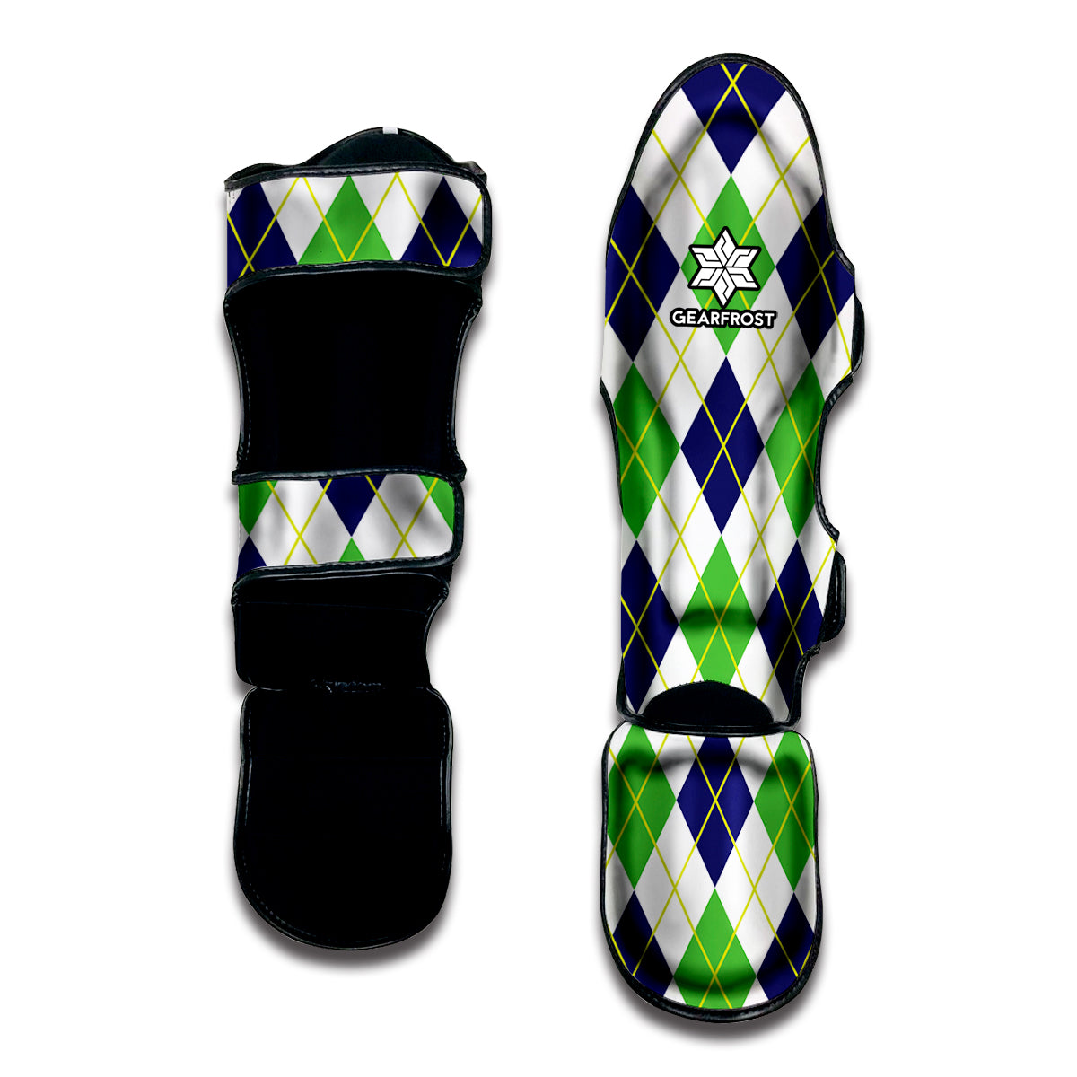 Navy Green And White Argyle Print Muay Thai Shin Guard