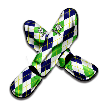 Navy Green And White Argyle Print Muay Thai Shin Guard