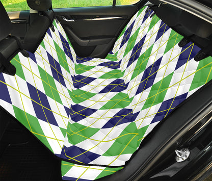Navy Green And White Argyle Print Pet Car Back Seat Cover