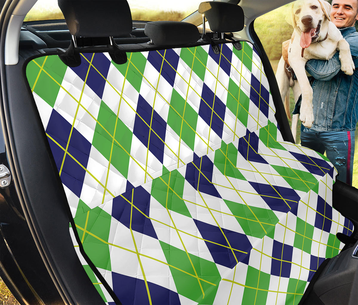 Navy Green And White Argyle Print Pet Car Back Seat Cover