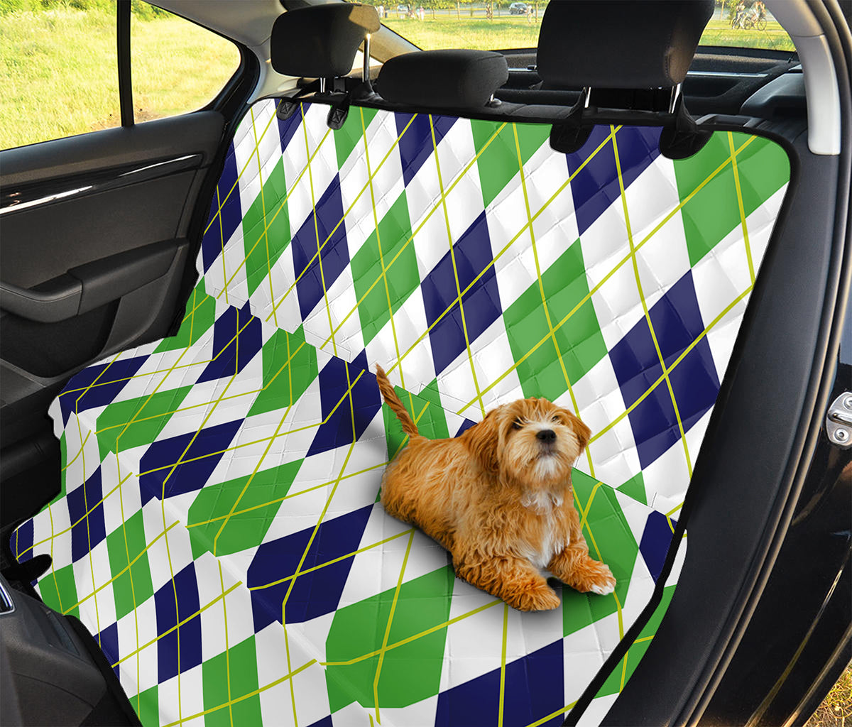 Navy Green And White Argyle Print Pet Car Back Seat Cover