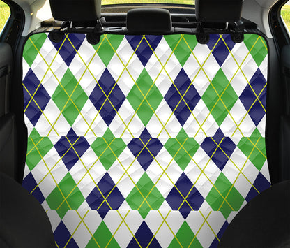 Navy Green And White Argyle Print Pet Car Back Seat Cover