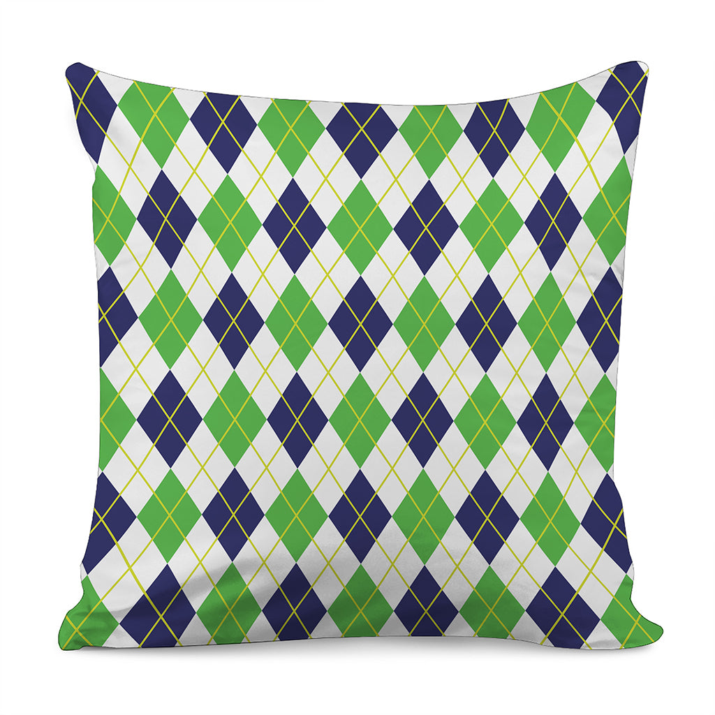 Navy Green And White Argyle Print Pillow Cover