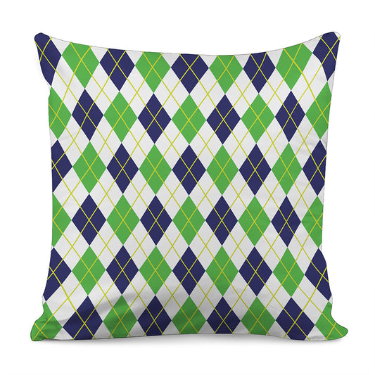 Navy Green And White Argyle Print Pillow Cover