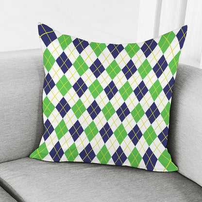 Navy Green And White Argyle Print Pillow Cover