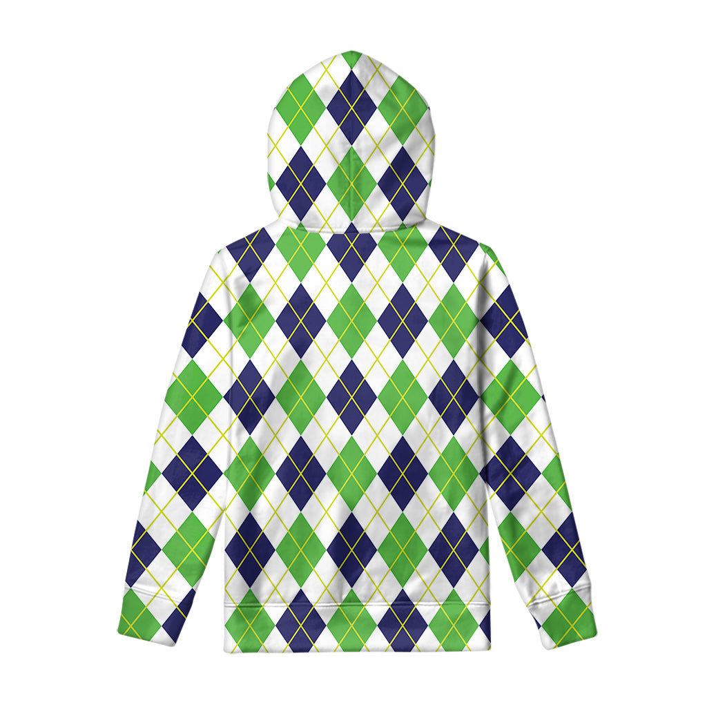 Navy Green And White Argyle Print Pullover Hoodie