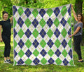 Navy Green And White Argyle Print Quilt