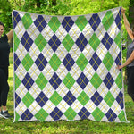 Navy Green And White Argyle Print Quilt