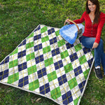 Navy Green And White Argyle Print Quilt