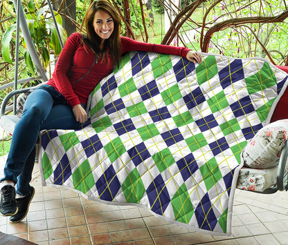 Navy Green And White Argyle Print Quilt