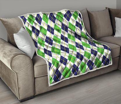 Navy Green And White Argyle Print Quilt