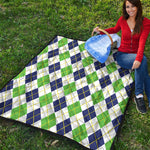 Navy Green And White Argyle Print Quilt