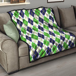 Navy Green And White Argyle Print Quilt