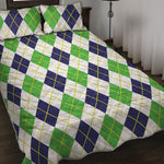 Navy Green And White Argyle Print Quilt Bed Set