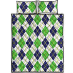Navy Green And White Argyle Print Quilt Bed Set