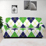 Navy Green And White Argyle Print Sofa Cover