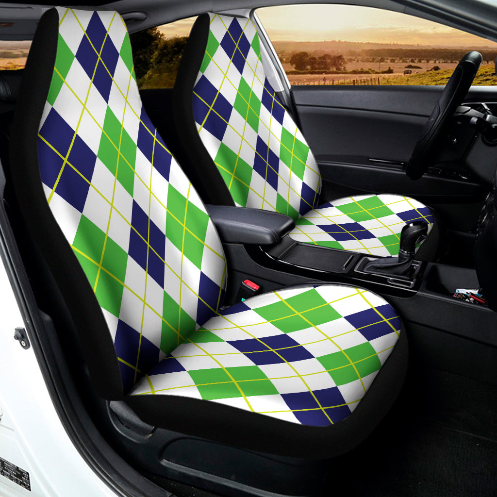 Navy Green And White Argyle Print Universal Fit Car Seat Covers