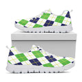 Navy Green And White Argyle Print White Running Shoes