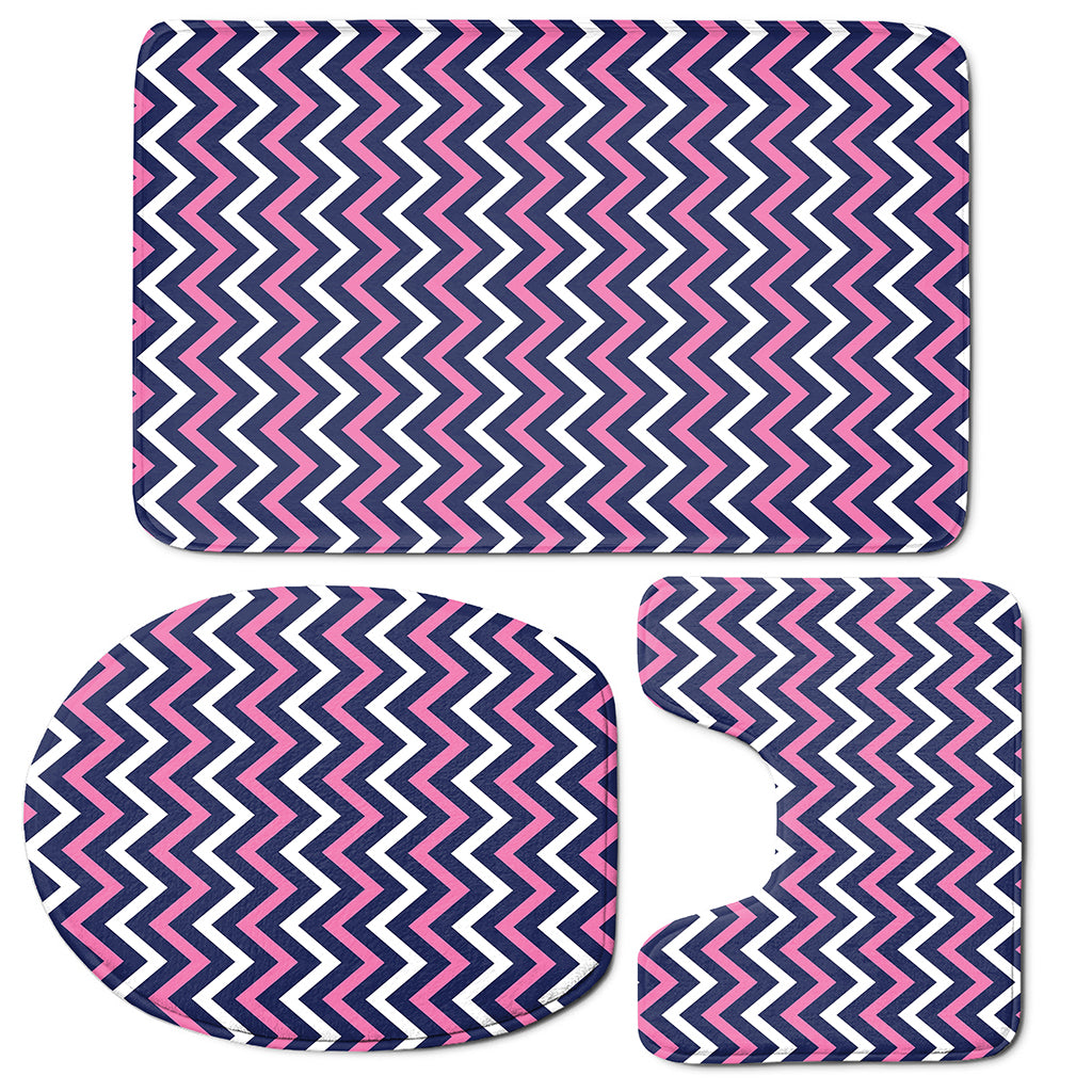 Navy Pink And White Chevron Print 3 Piece Bath Mat Set