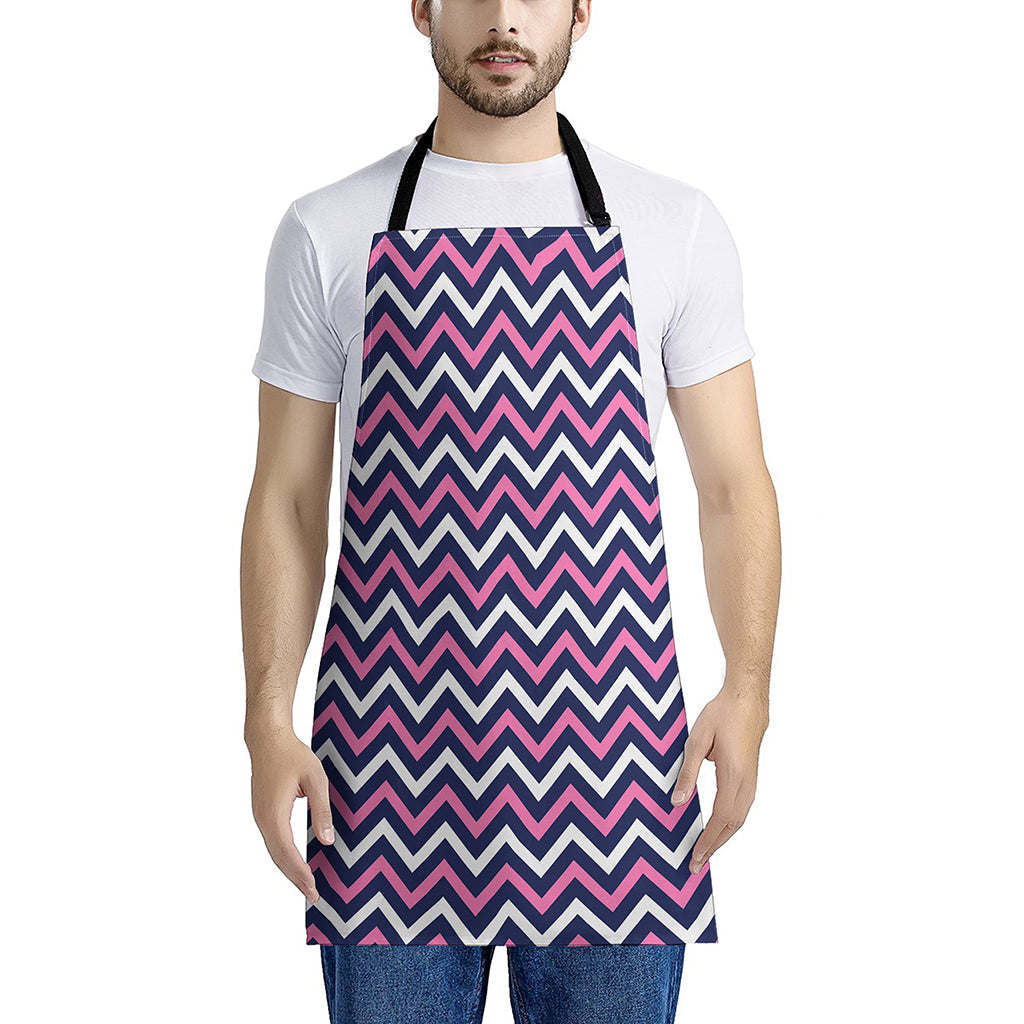 Navy Pink And White Chevron Print Apron