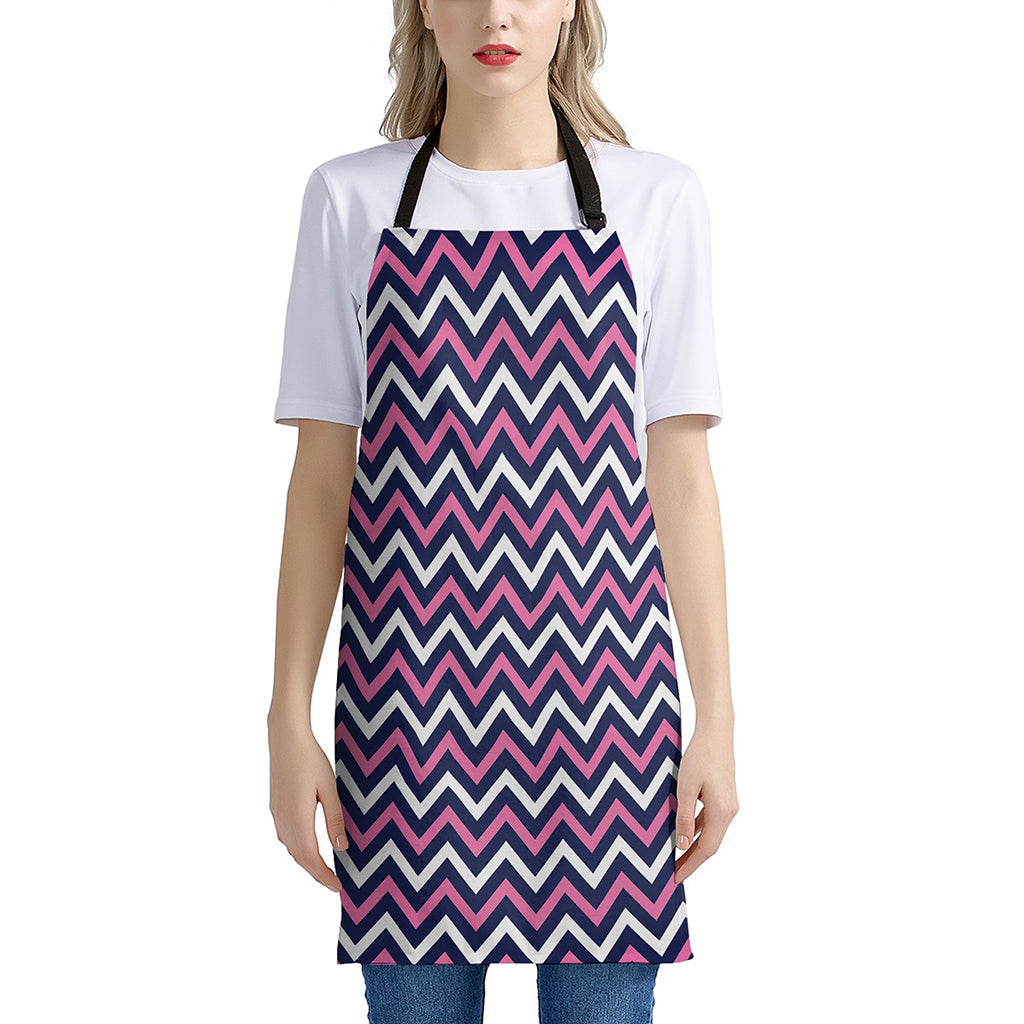 Navy Pink And White Chevron Print Apron