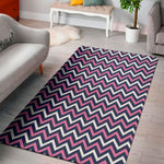 Navy Pink And White Chevron Print Area Rug