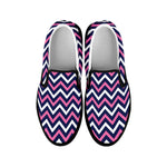 Navy Pink And White Chevron Print Black Slip On Shoes
