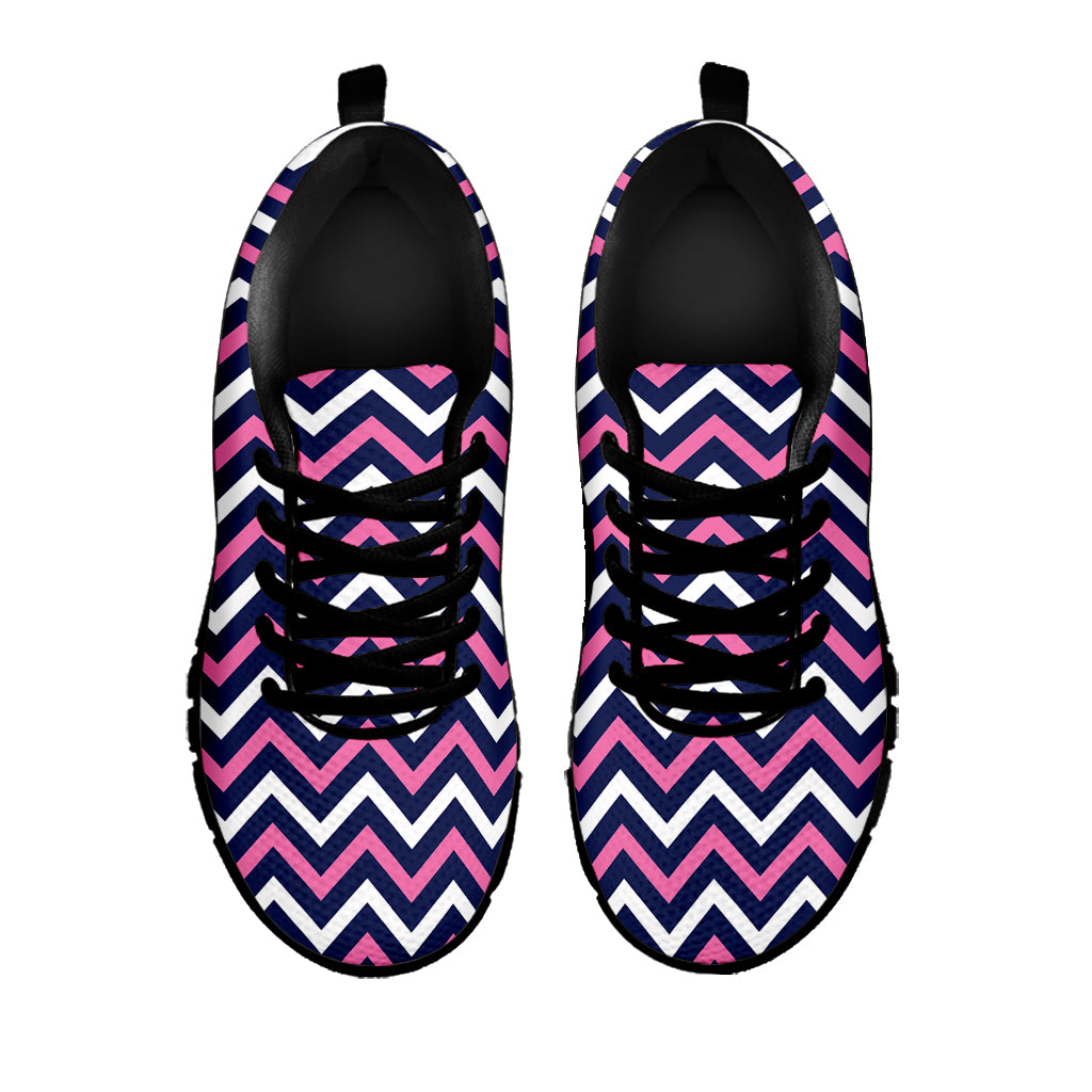 Navy Pink And White Chevron Print Black Sneakers