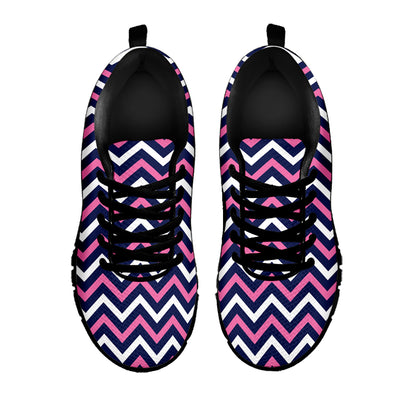 Navy Pink And White Chevron Print Black Sneakers