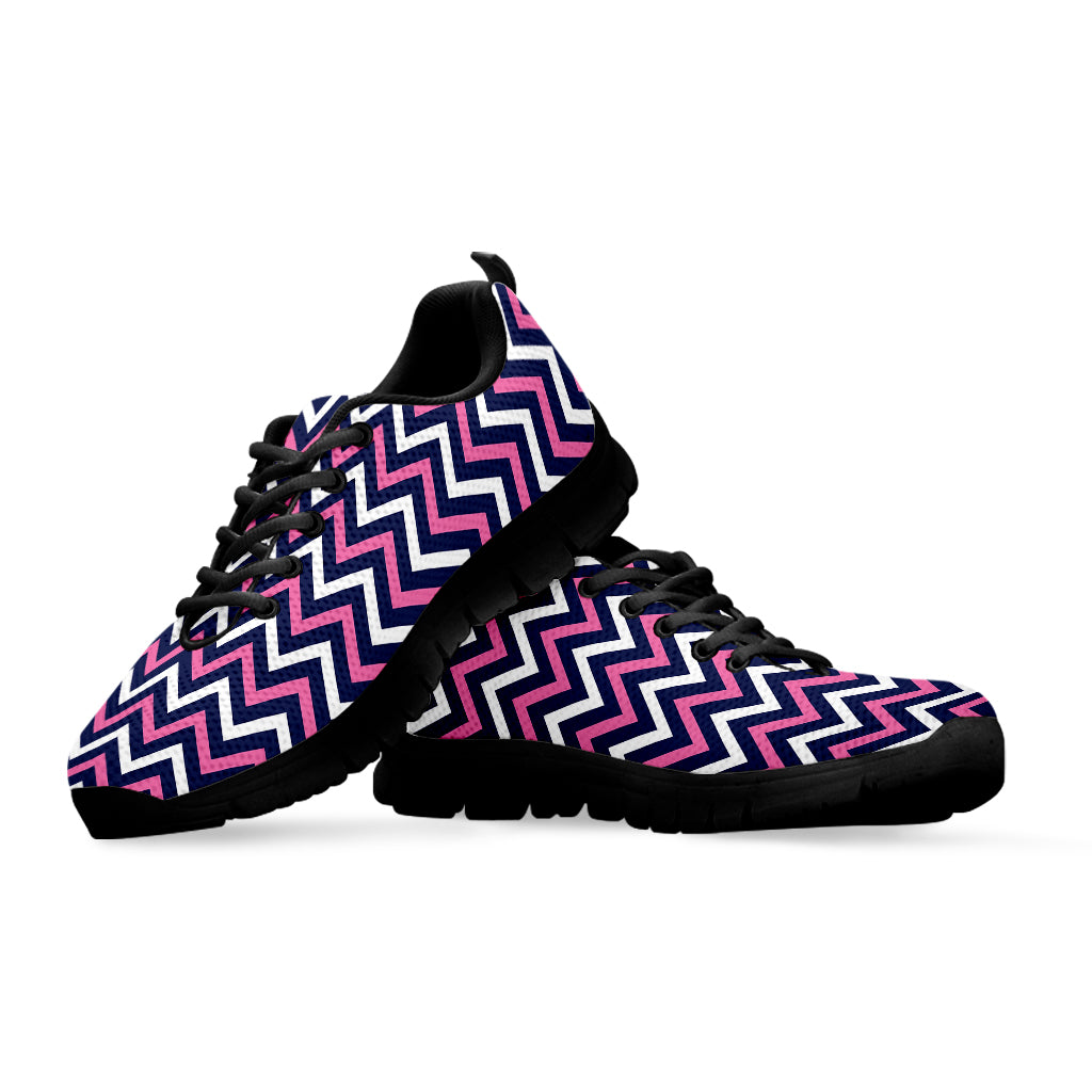 Navy Pink And White Chevron Print Black Sneakers