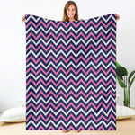 Navy Pink And White Chevron Print Blanket